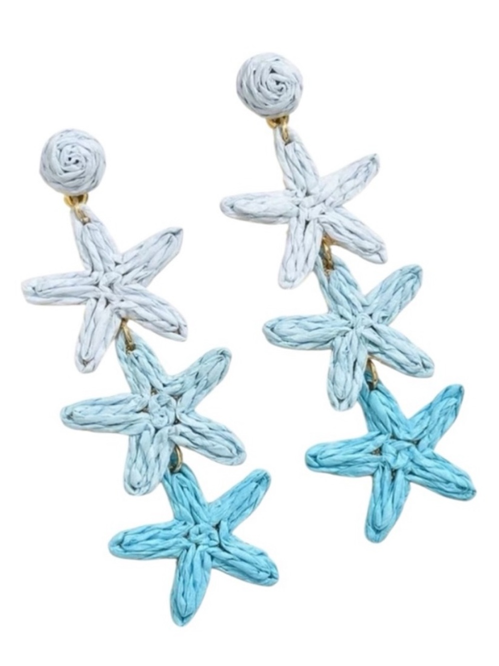 NEW Raffia Starfish Drop Earrings Blue Coastal Boho Summer Statement 3.5” - Picture 7 of 7